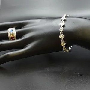 Rhinestone Ring & Silver Flower Bracelet {J1026}